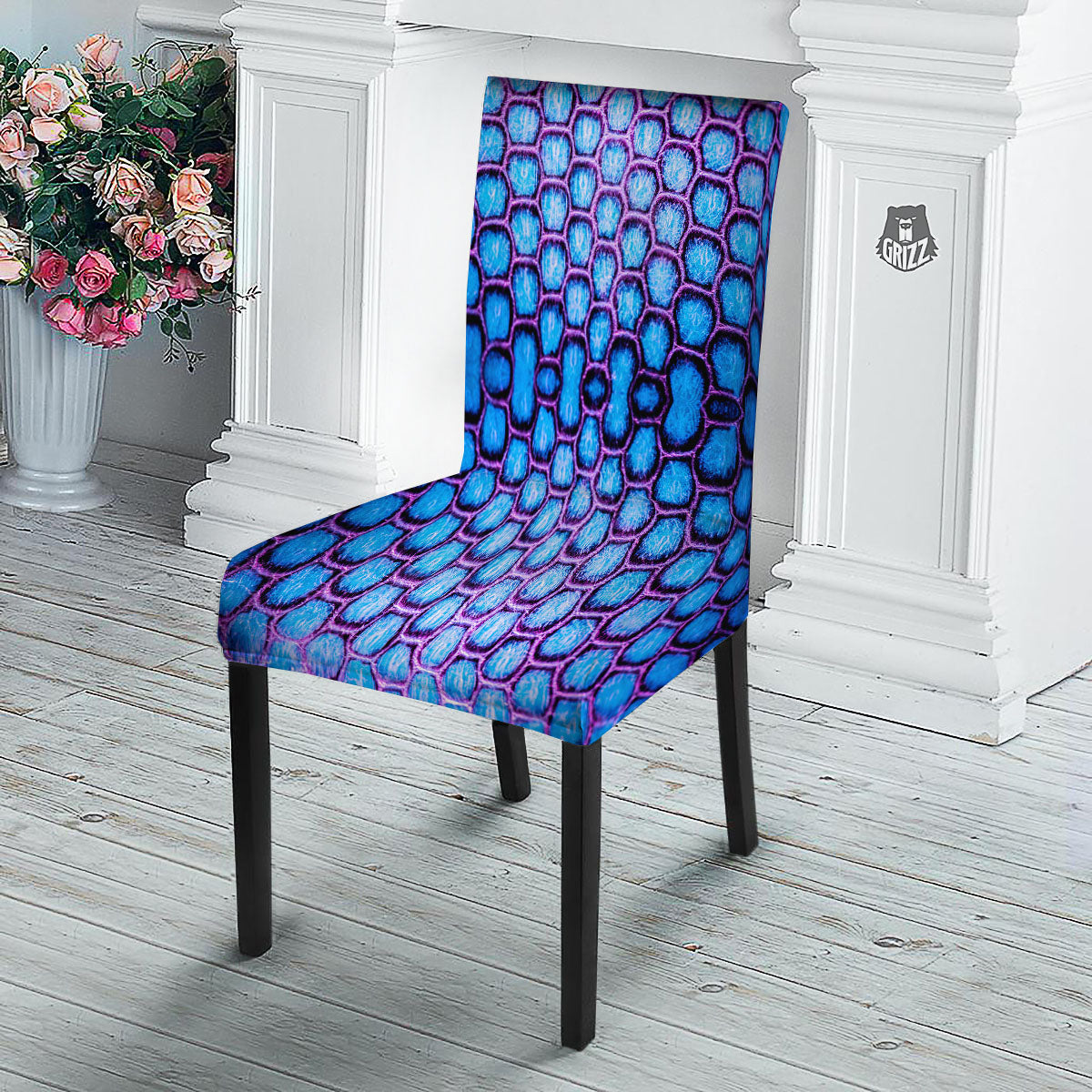 Snakeskin Blue And Purple Print Pattern Dining Chair Slipcover-grizzshop