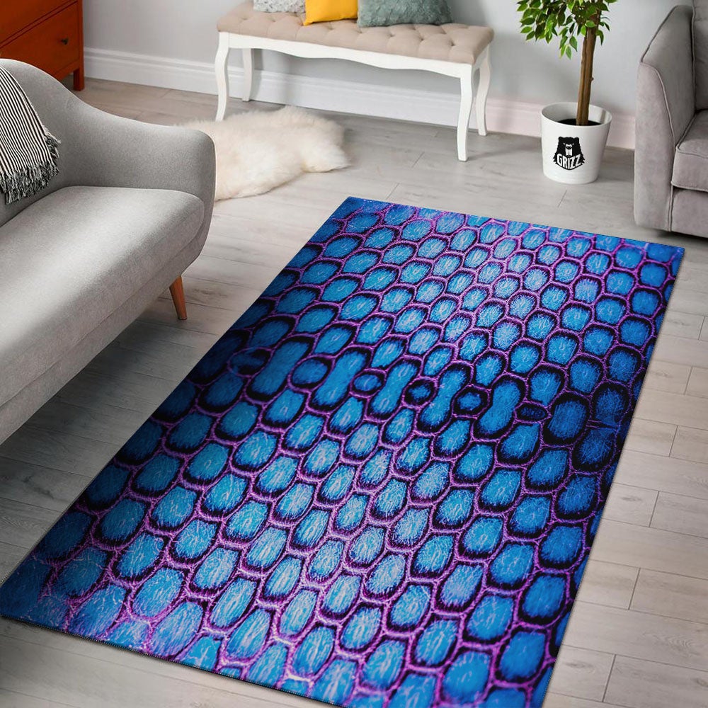 Snakeskin Blue And Purple Print Pattern Floor Mat-grizzshop