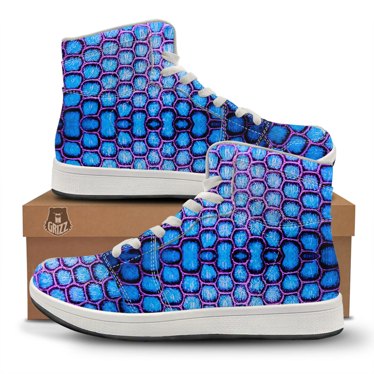 Snakeskin Blue And Purple Print Pattern High Top Sneakers-grizzshop