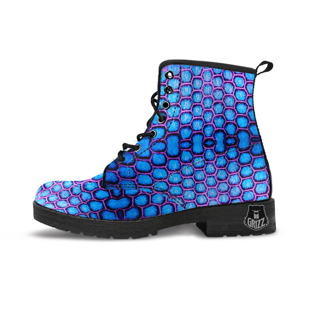 Snakeskin Blue And Purple Print Pattern Leather Boots-grizzshop