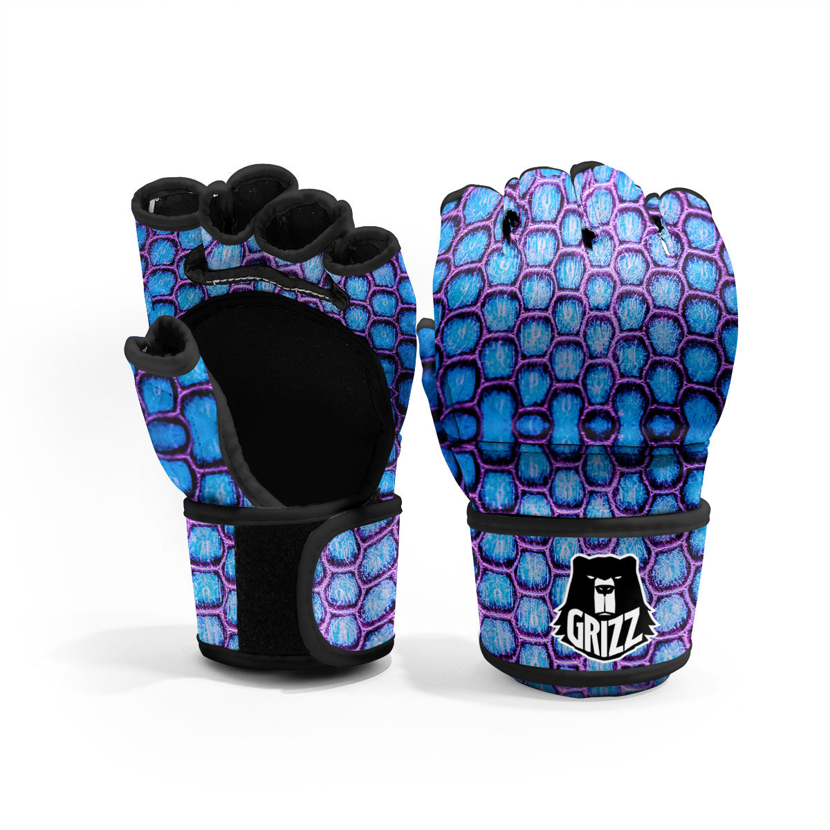 Snakeskin Blue And Purple Print Pattern MMA Gloves-grizzshop