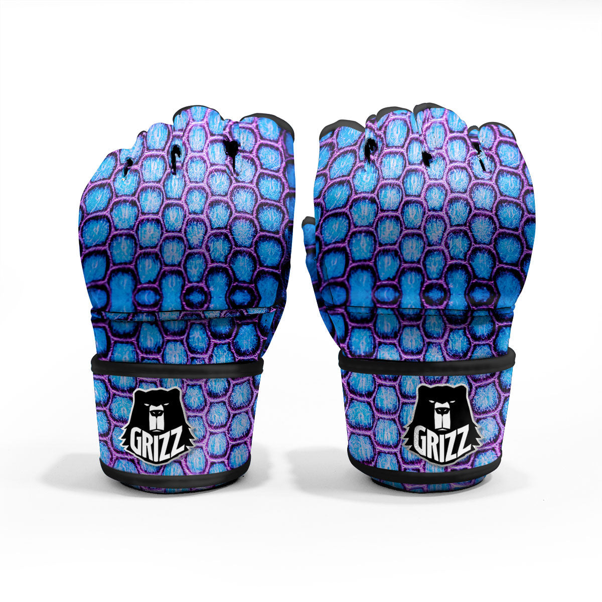 Snakeskin Blue And Purple Print Pattern MMA Gloves-grizzshop