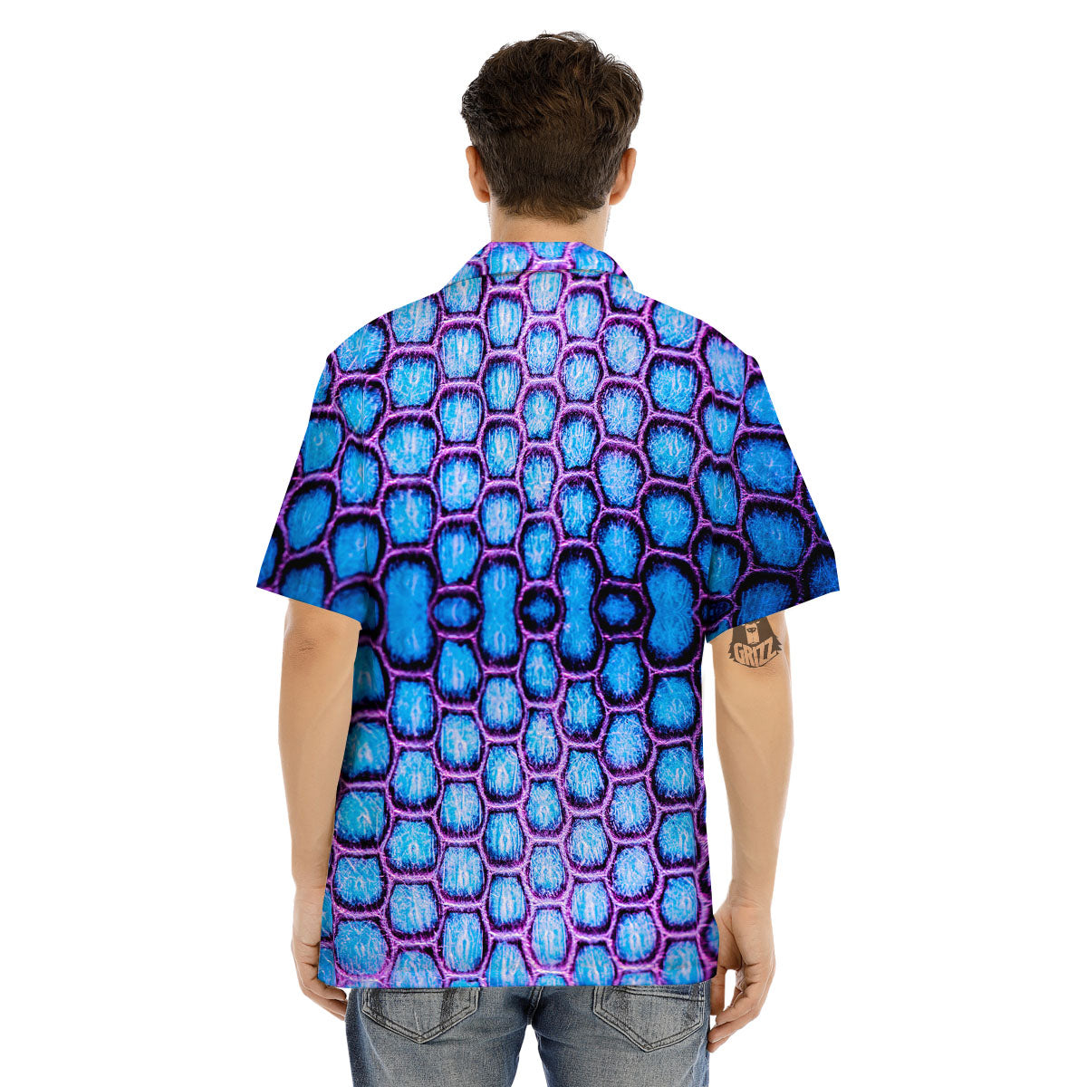 Snakeskin Blue And Purple Print Pattern Men's Hawaiian Shirt-grizzshop