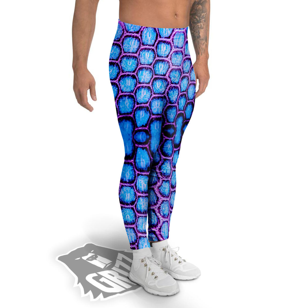Snakeskin Blue And Purple Print Pattern Men's Leggings-grizzshop