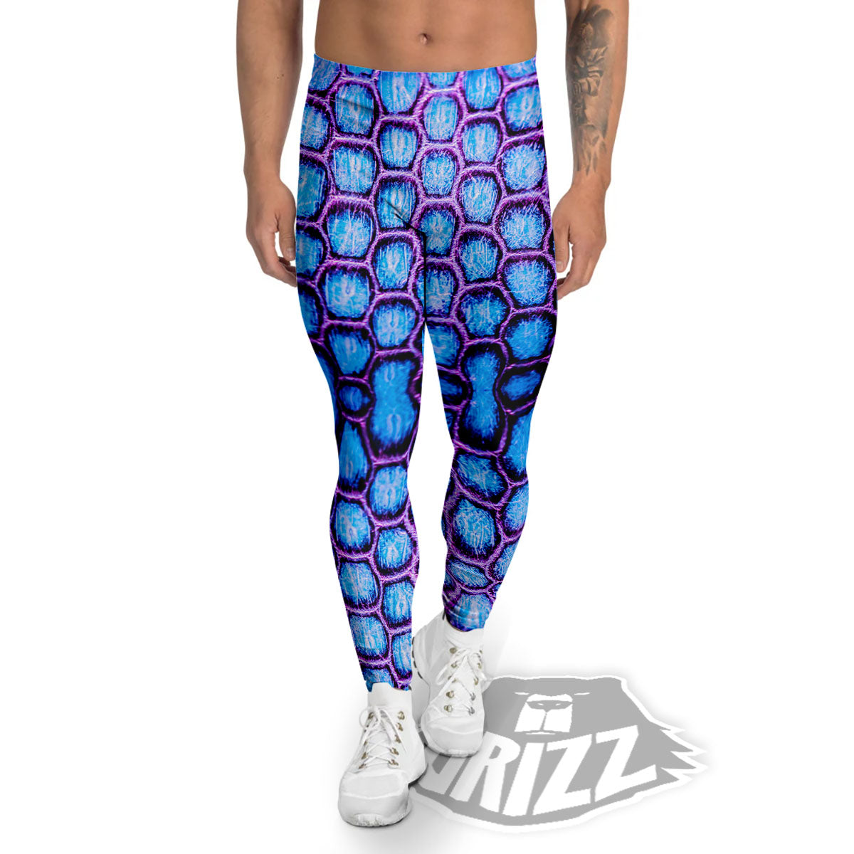 Snakeskin Blue And Purple Print Pattern Men's Leggings-grizzshop
