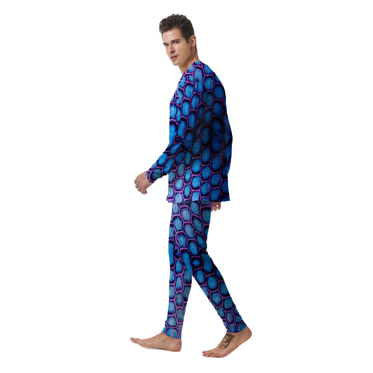 Snakeskin Blue And Purple Print Pattern Men's Pajamas-grizzshop
