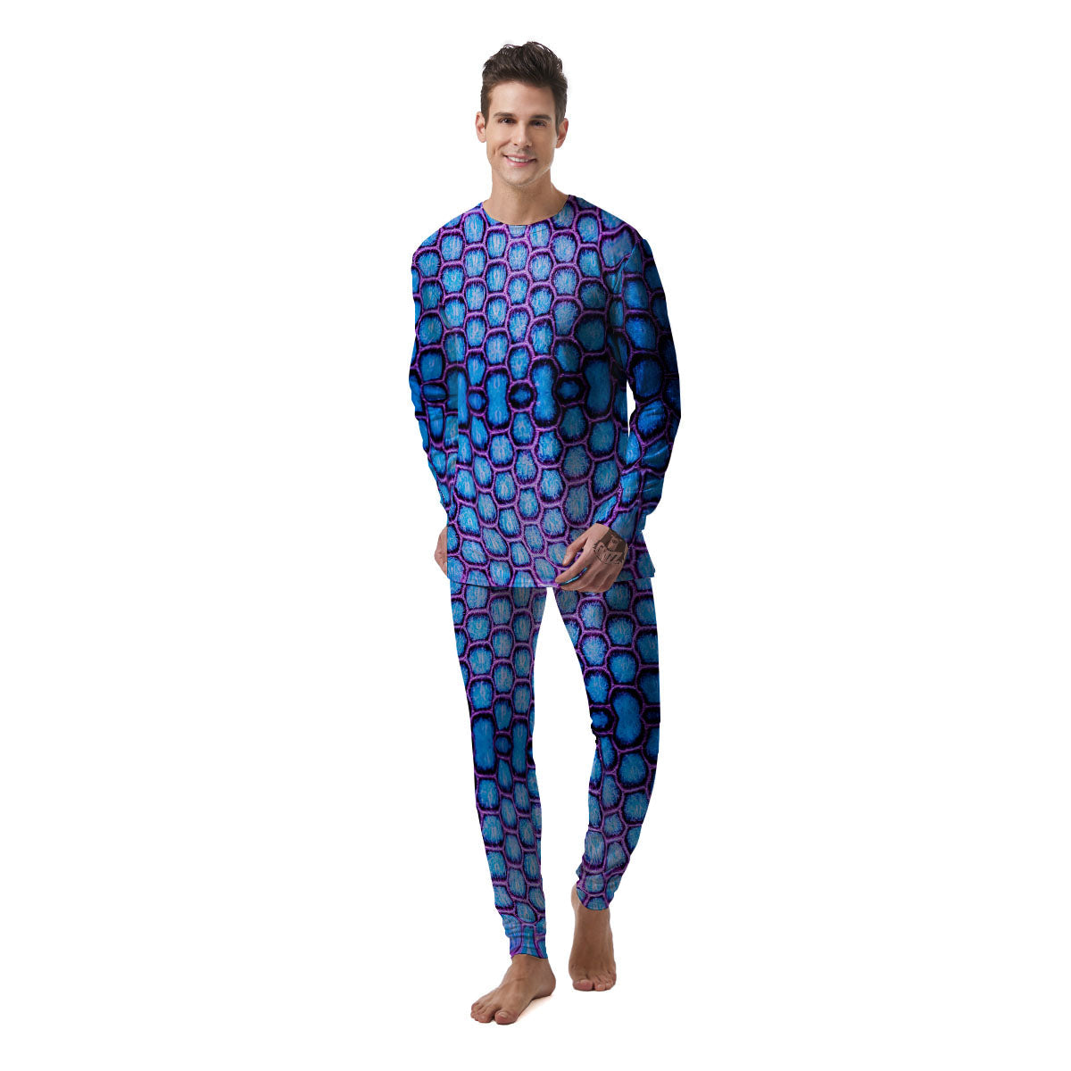 Snakeskin Blue And Purple Print Pattern Men's Pajamas-grizzshop