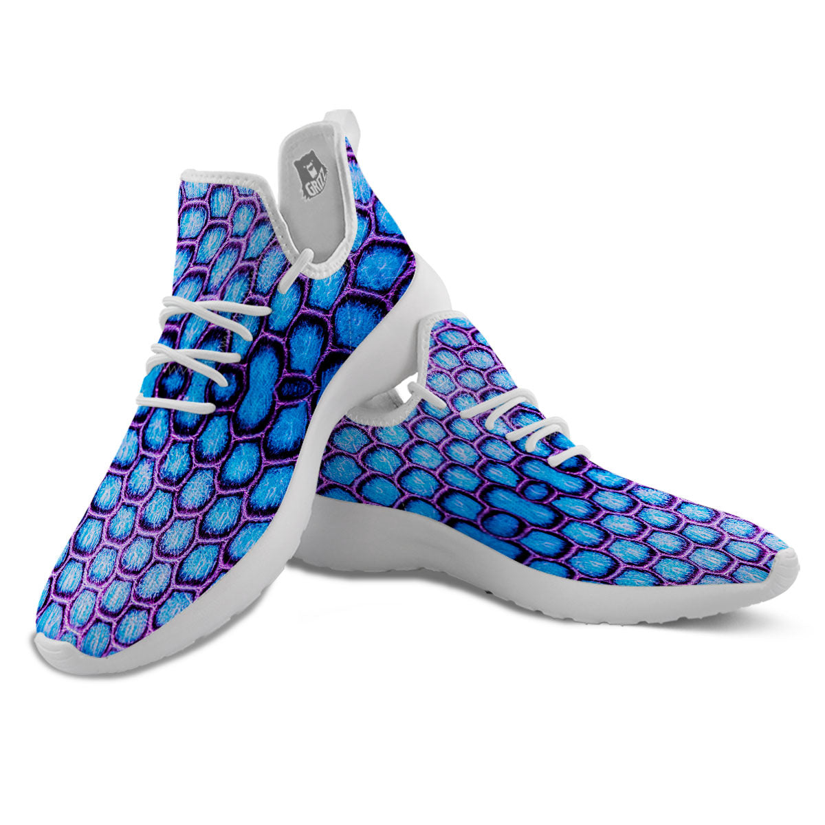 Snakeskin Blue And Purple Print Pattern White Athletic Shoes-grizzshop