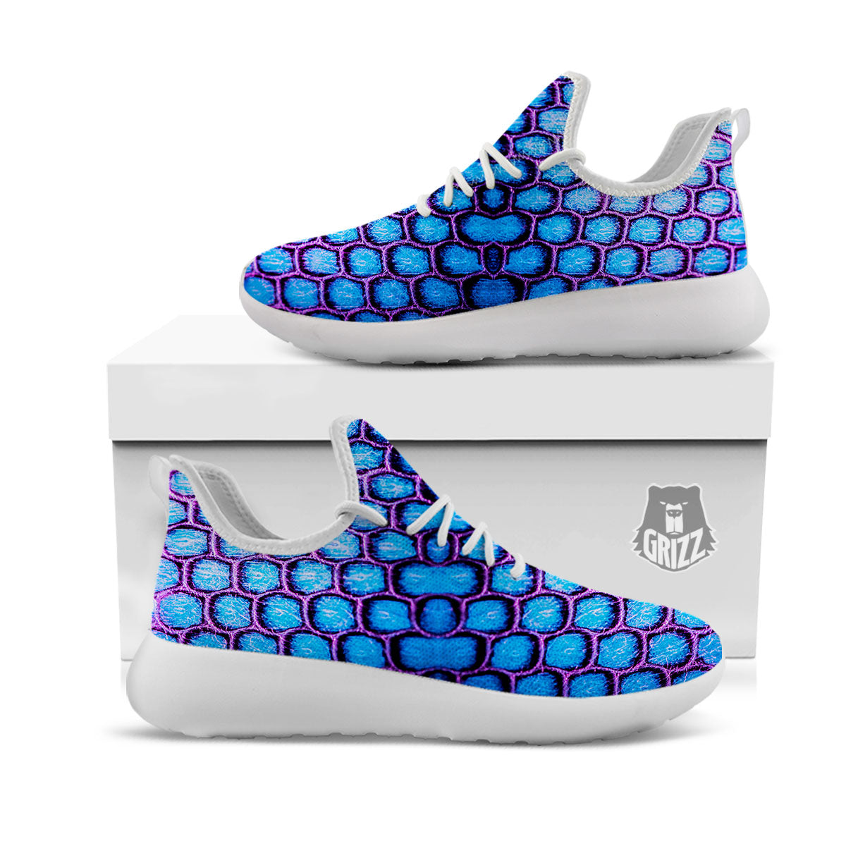 Snakeskin Blue And Purple Print Pattern White Athletic Shoes-grizzshop