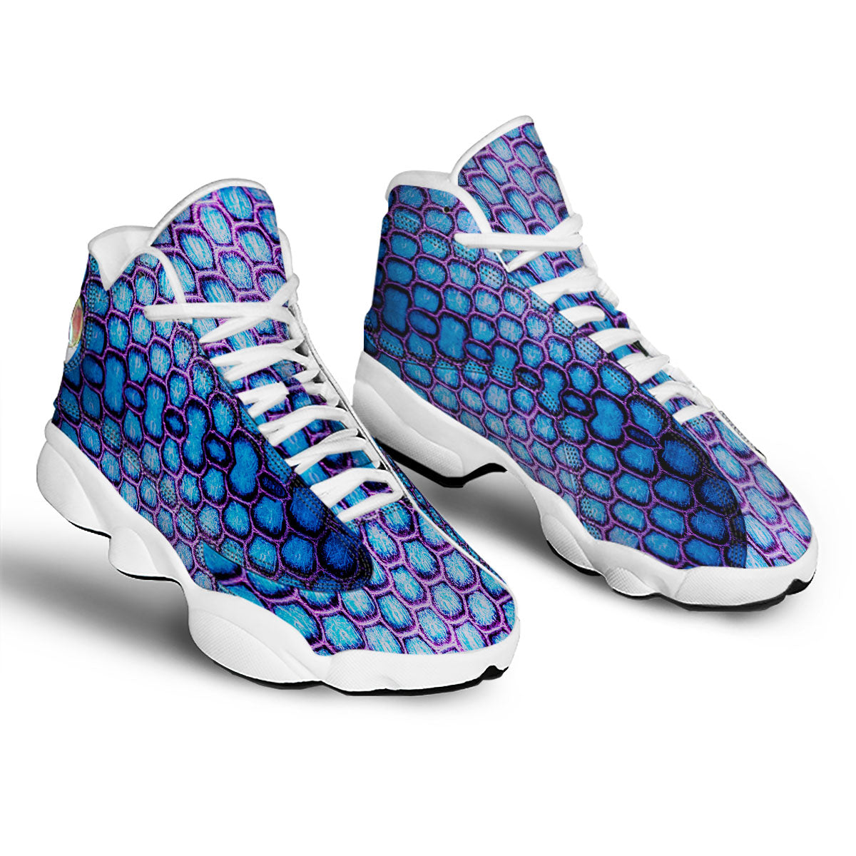 Snakeskin Blue And Purple Print Pattern White Basketball Shoes-grizzshop