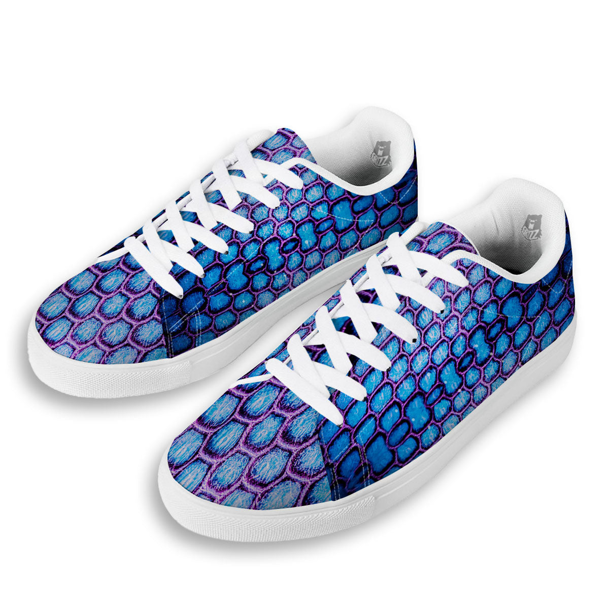 Snakeskin Blue And Purple Print Pattern White Low Top Sneakers-grizzshop