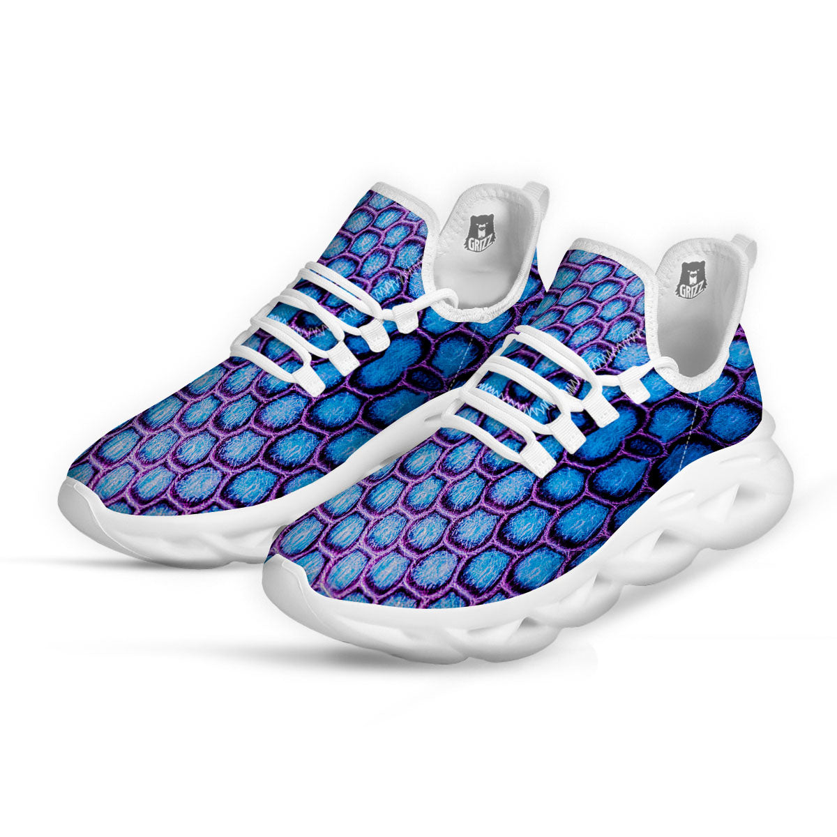 Snakeskin Blue And Purple Print Pattern White Running Shoes-grizzshop