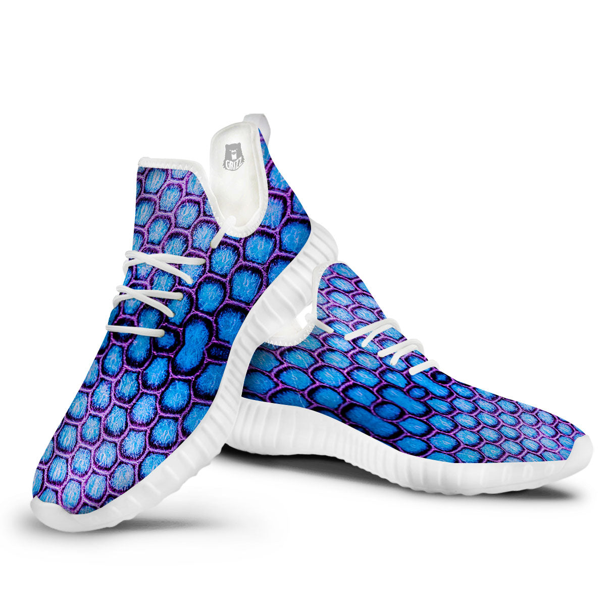 Snakeskin Blue And Purple Print Pattern White Walking Shoes-grizzshop