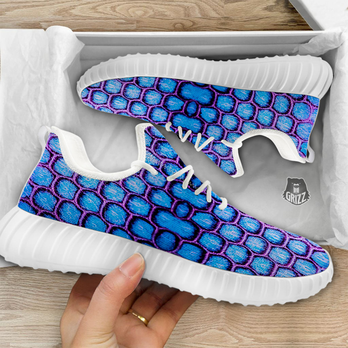 Snakeskin Blue And Purple Print Pattern White Walking Shoes-grizzshop