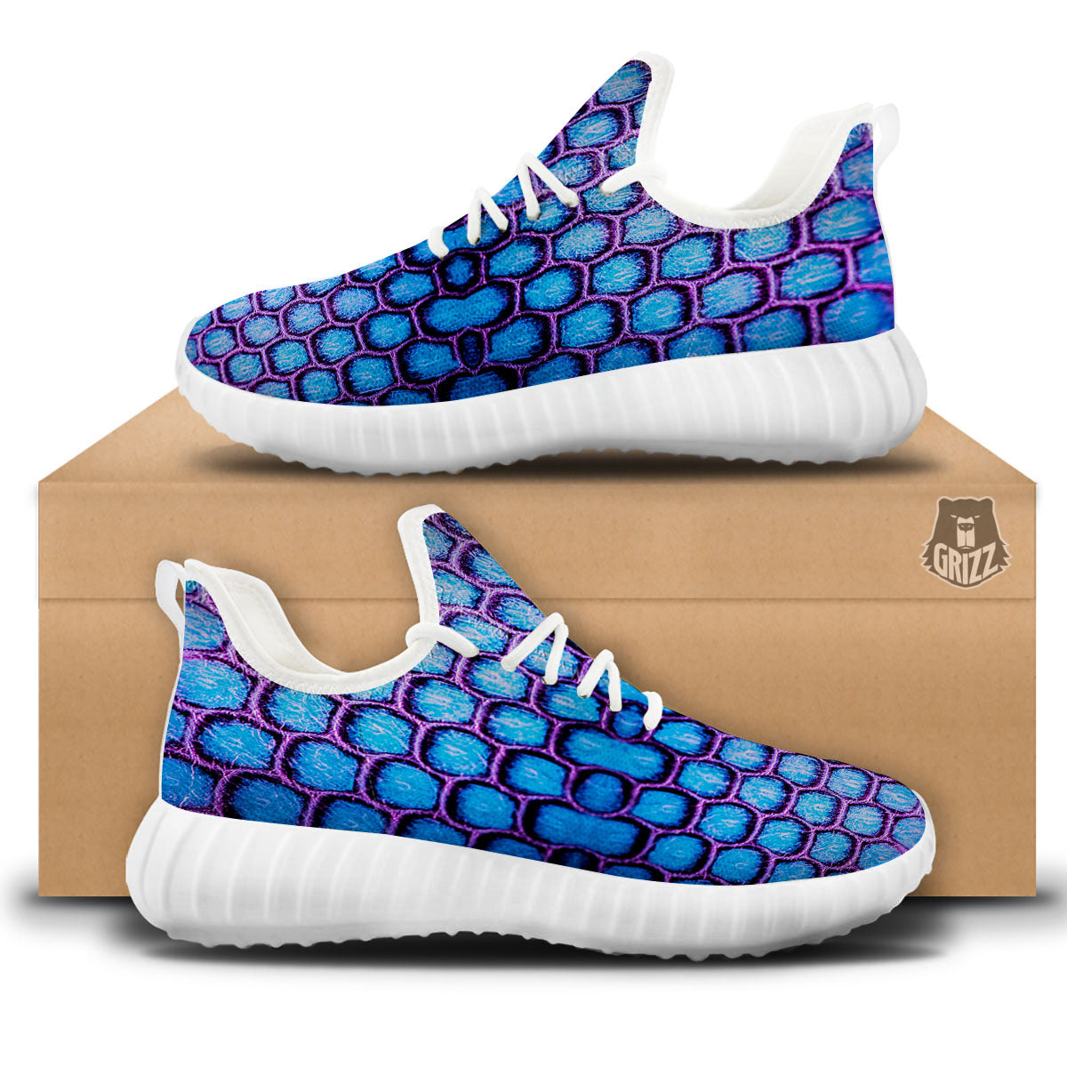 Snakeskin Blue And Purple Print Pattern White Walking Shoes-grizzshop