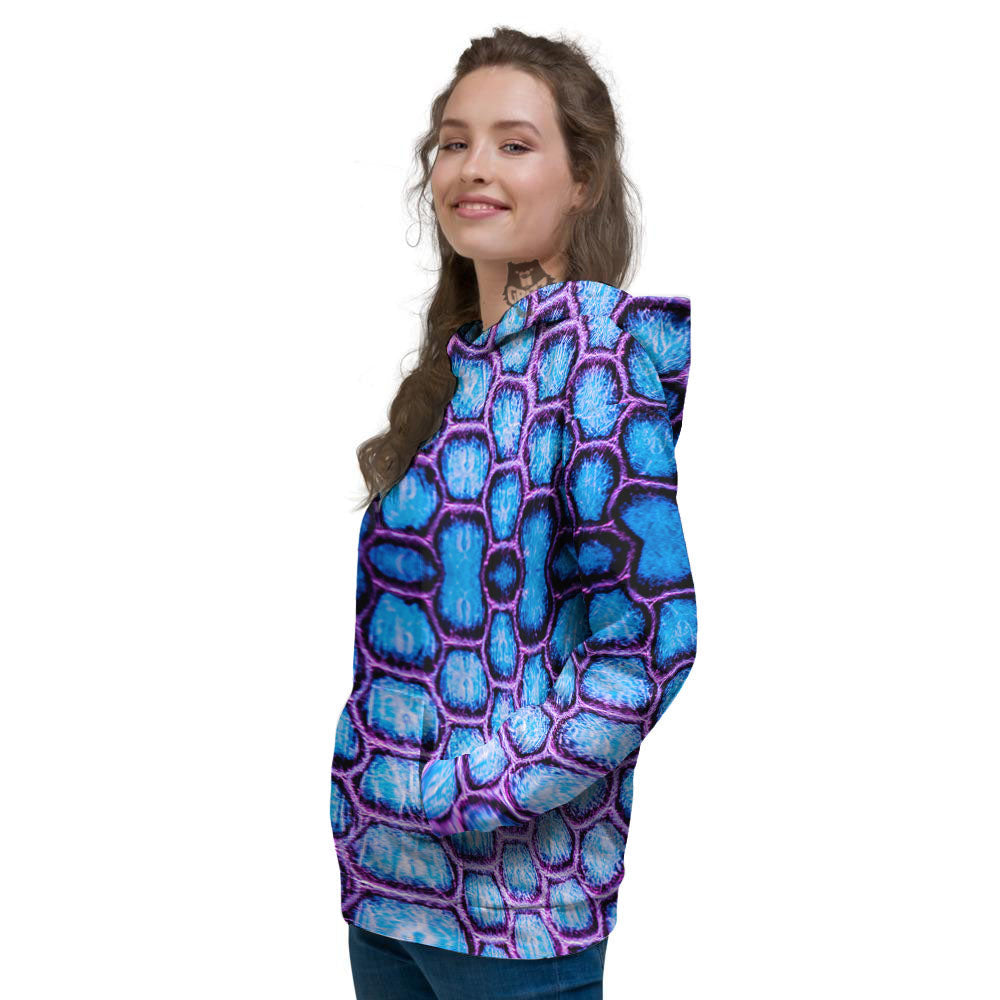 Snakeskin Blue And Purple Print Pattern Women's Hoodie-grizzshop