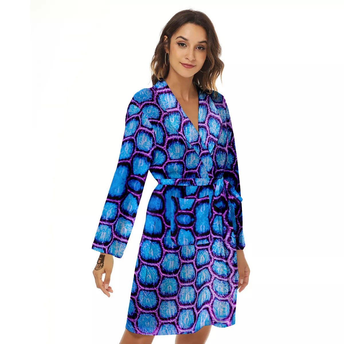 Snakeskin Blue And Purple Print Pattern Women's Robe-grizzshop