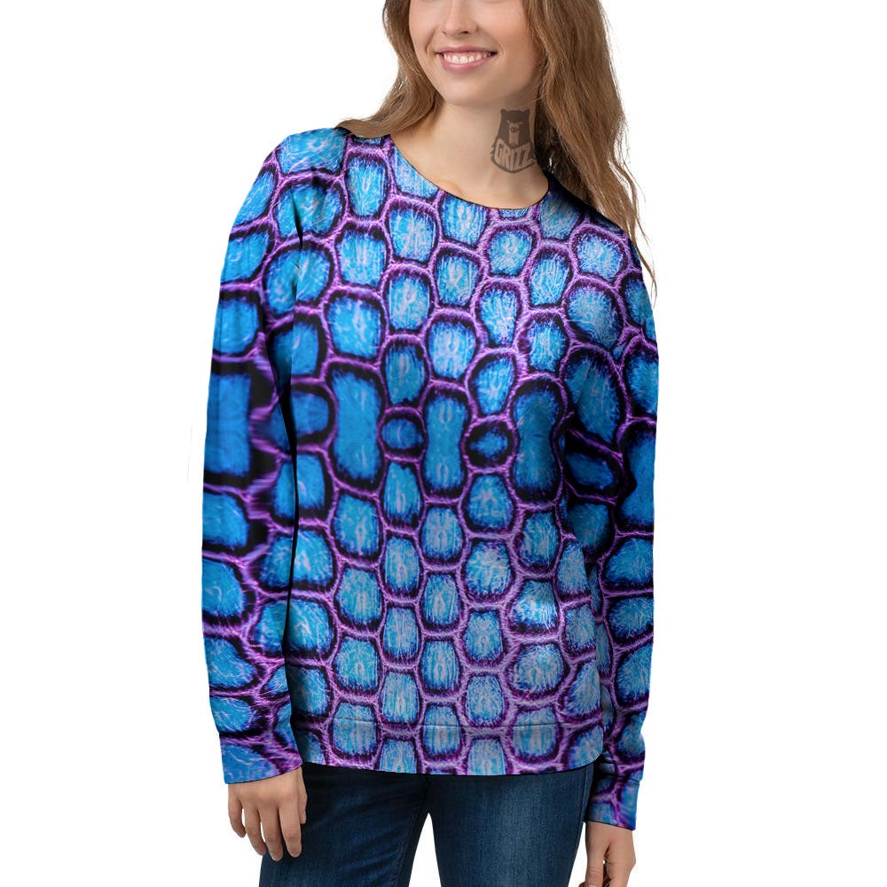 Snakeskin Blue And Purple Print Pattern Women's Sweatshirt-grizzshop