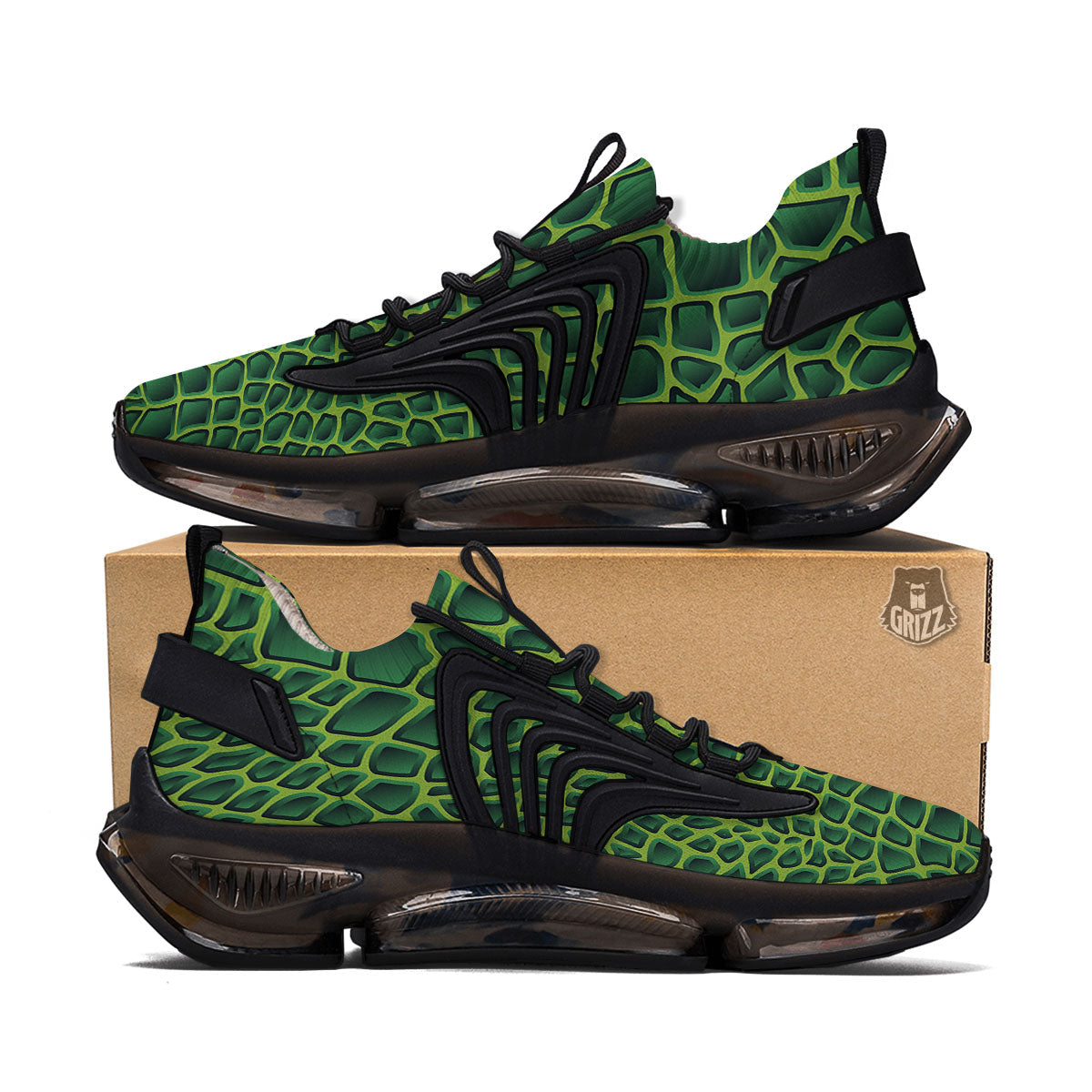 Snakeskin Green Print Black Gym Shoes-grizzshop