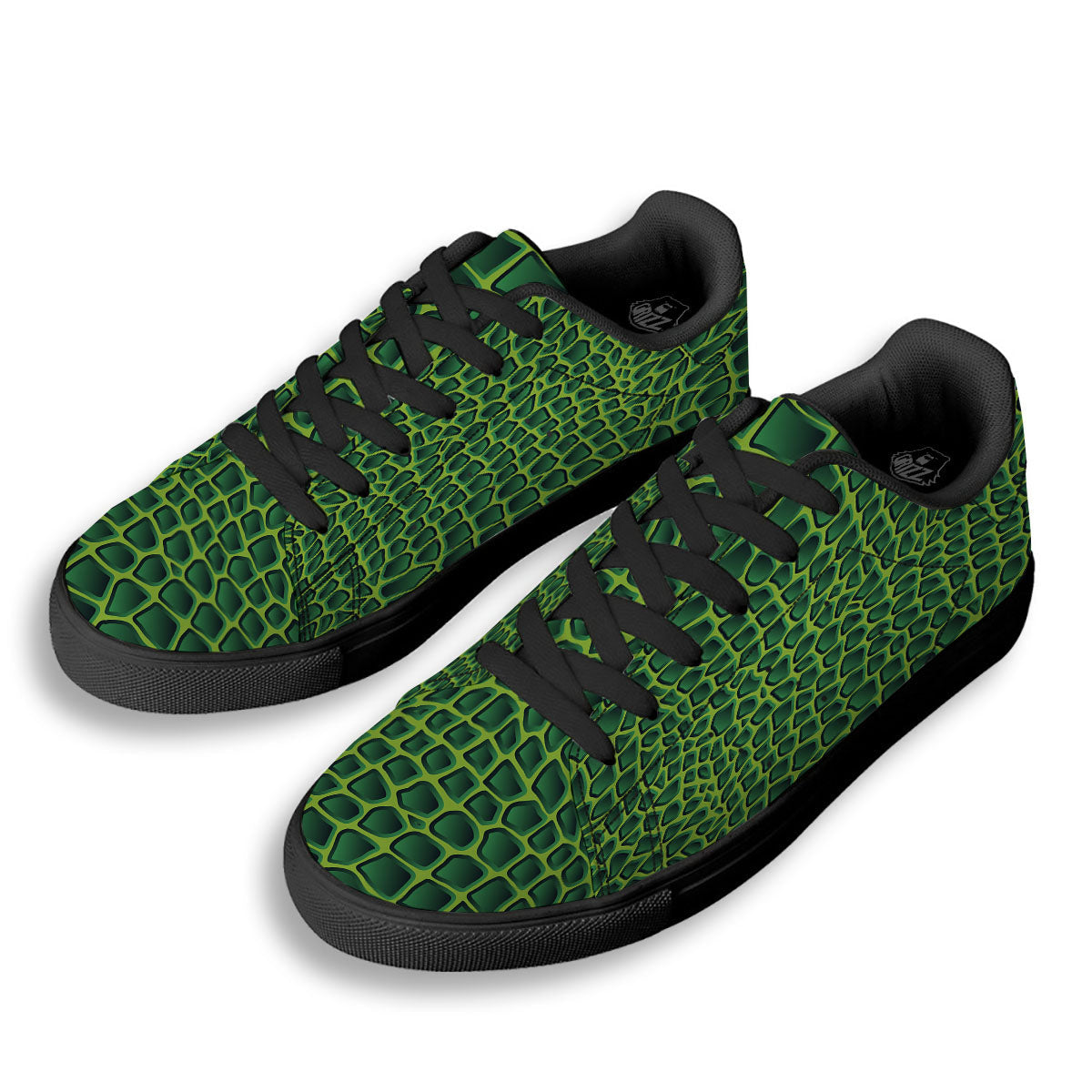 Snakeskin Green Print Black Low Top Sneakers-grizzshop