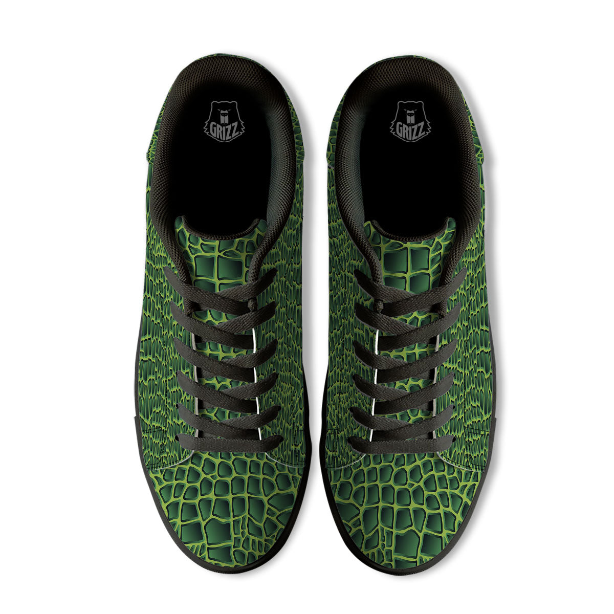 Snakeskin Green Print Black Low Top Sneakers-grizzshop