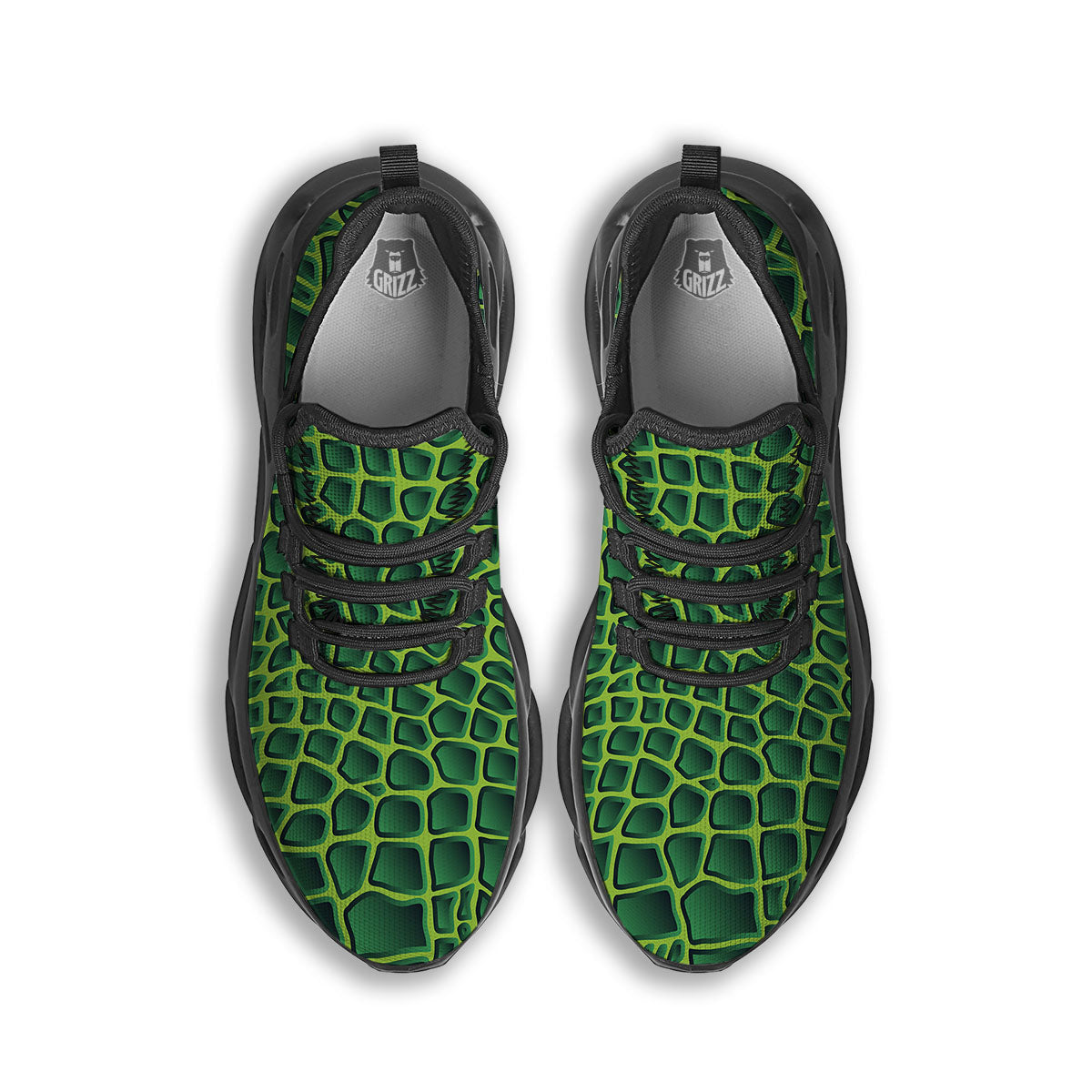 Snakeskin Green Print Black Running Shoes-grizzshop