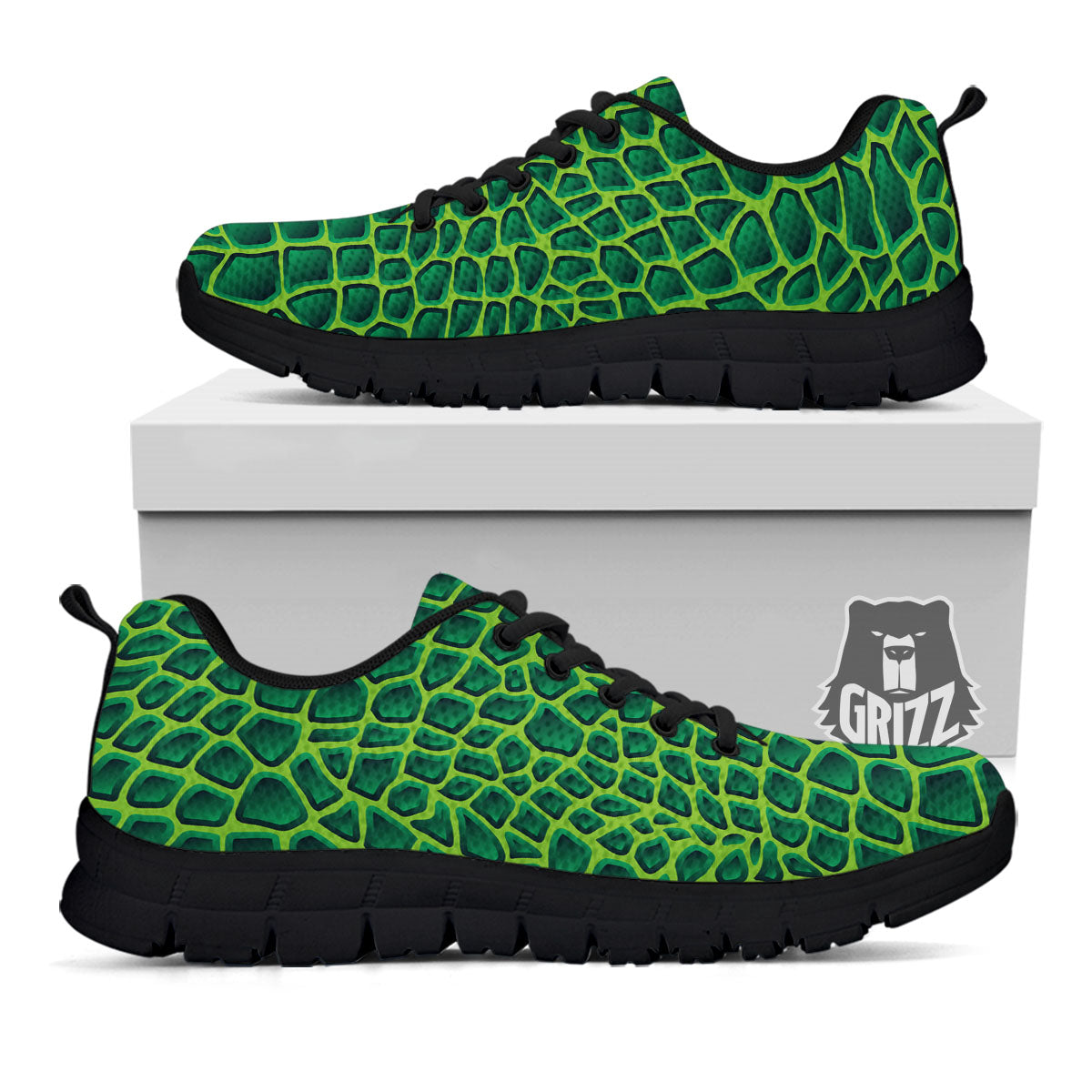 Snakeskin Green Print Black Sneaker-grizzshop