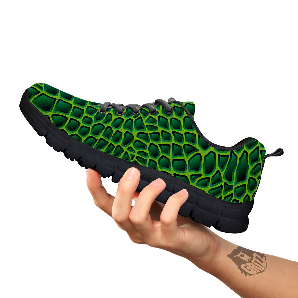 Snakeskin Green Print Black Sneaker-grizzshop