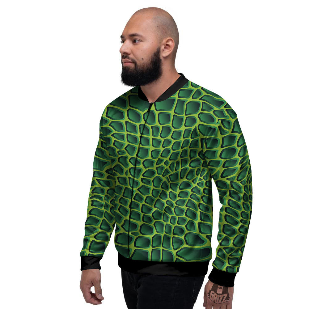 Snakeskin Green Print Men's Bomber Jacket-grizzshop