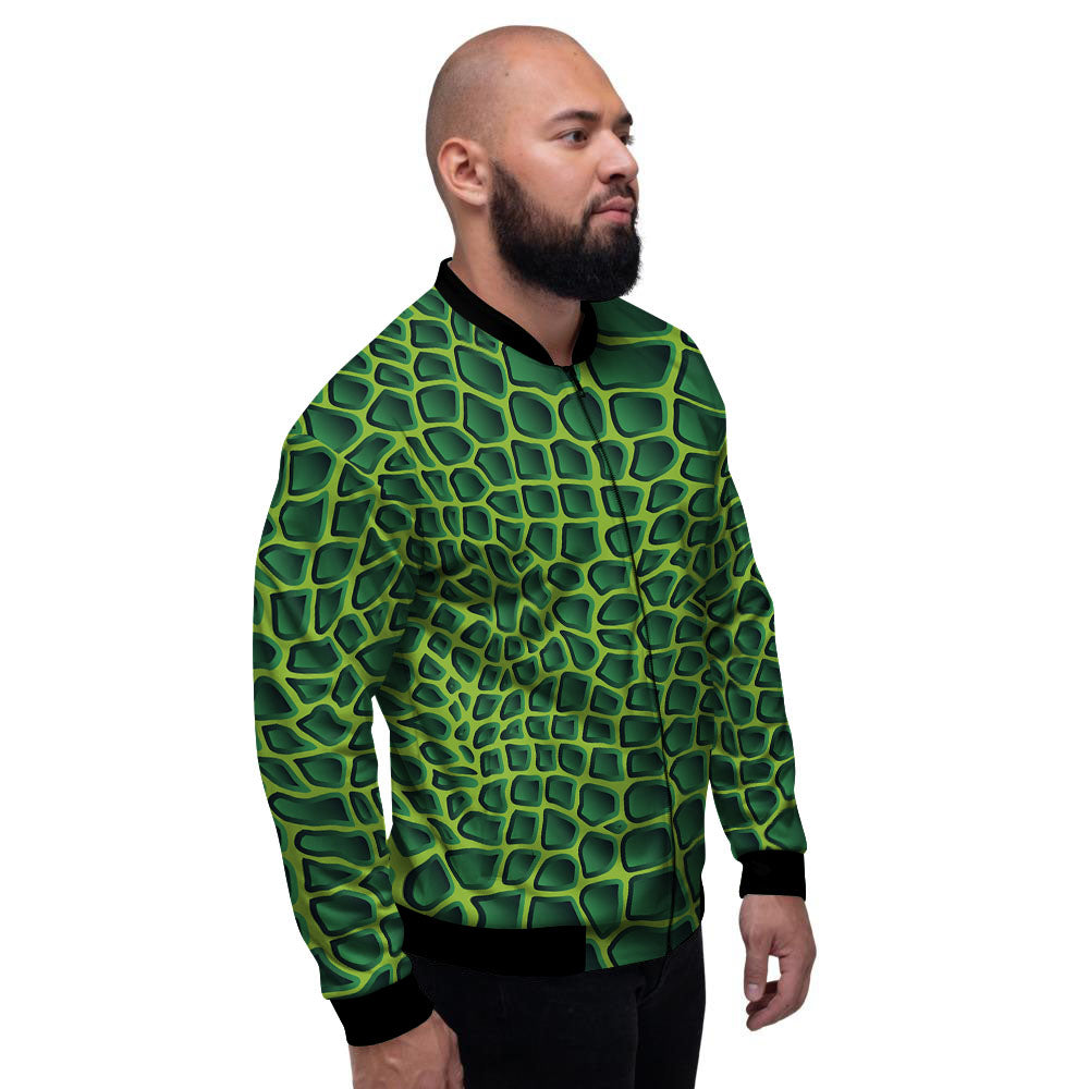 Snakeskin Green Print Men's Bomber Jacket-grizzshop