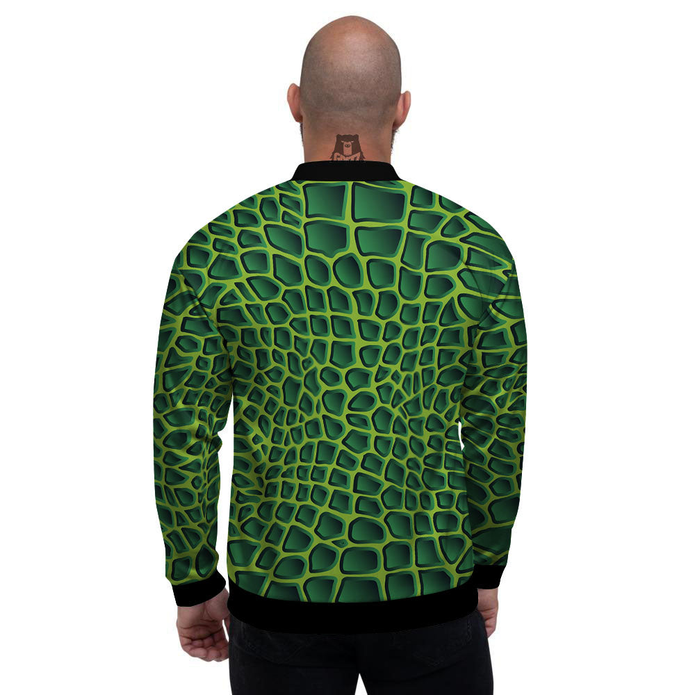 Snakeskin Green Print Men's Bomber Jacket-grizzshop