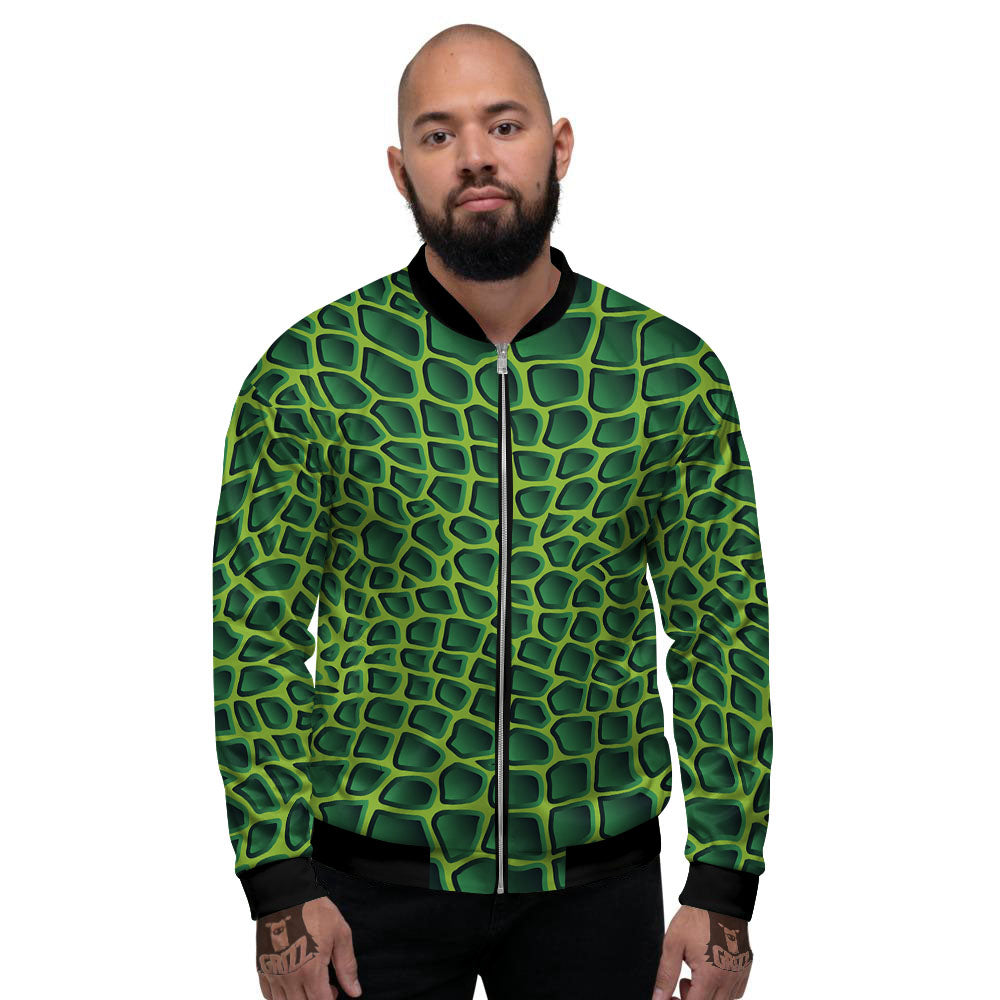 Snakeskin Green Print Men's Bomber Jacket-grizzshop