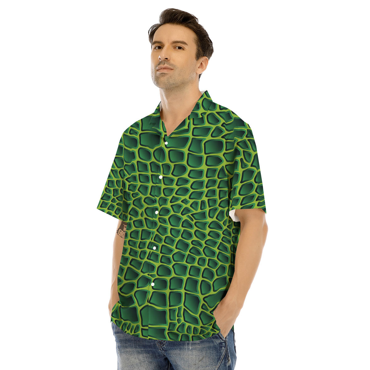Snakeskin Green Print Men's Hawaiian Shirt-grizzshop