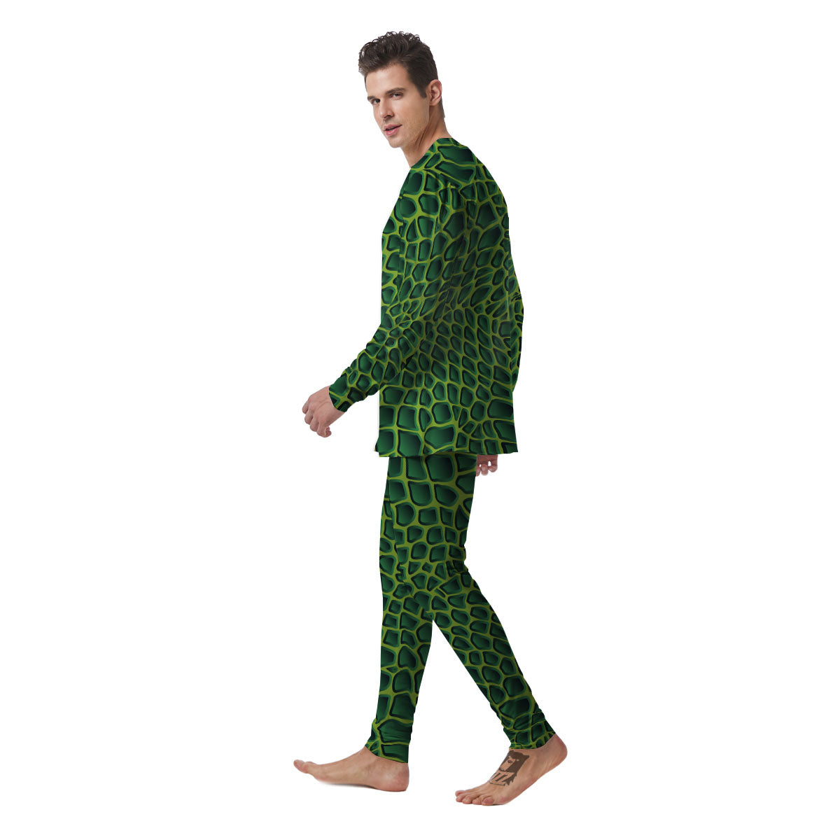 Snakeskin Green Print Men's Pajamas-grizzshop