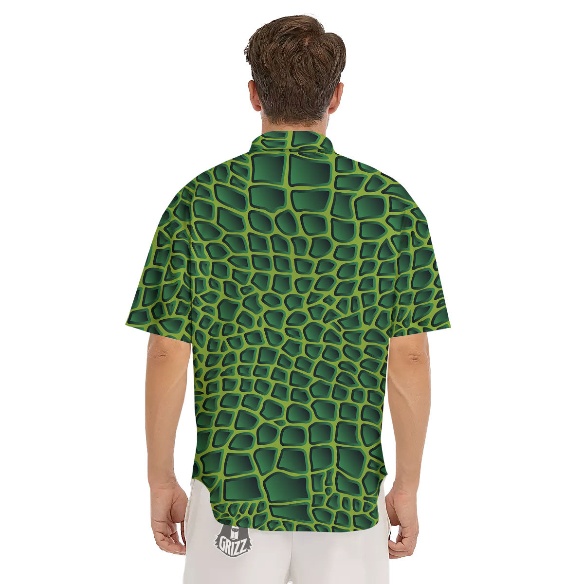 Snakeskin Green Print Men's Short Sleeve Shirts-grizzshop