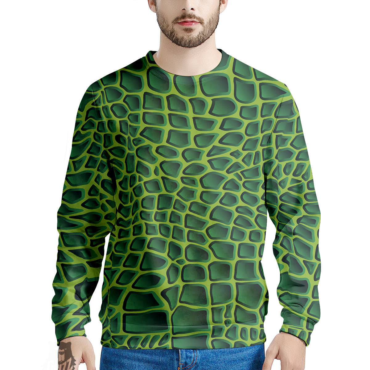 Snakeskin Green Print Men's Sweatshirt-grizzshop