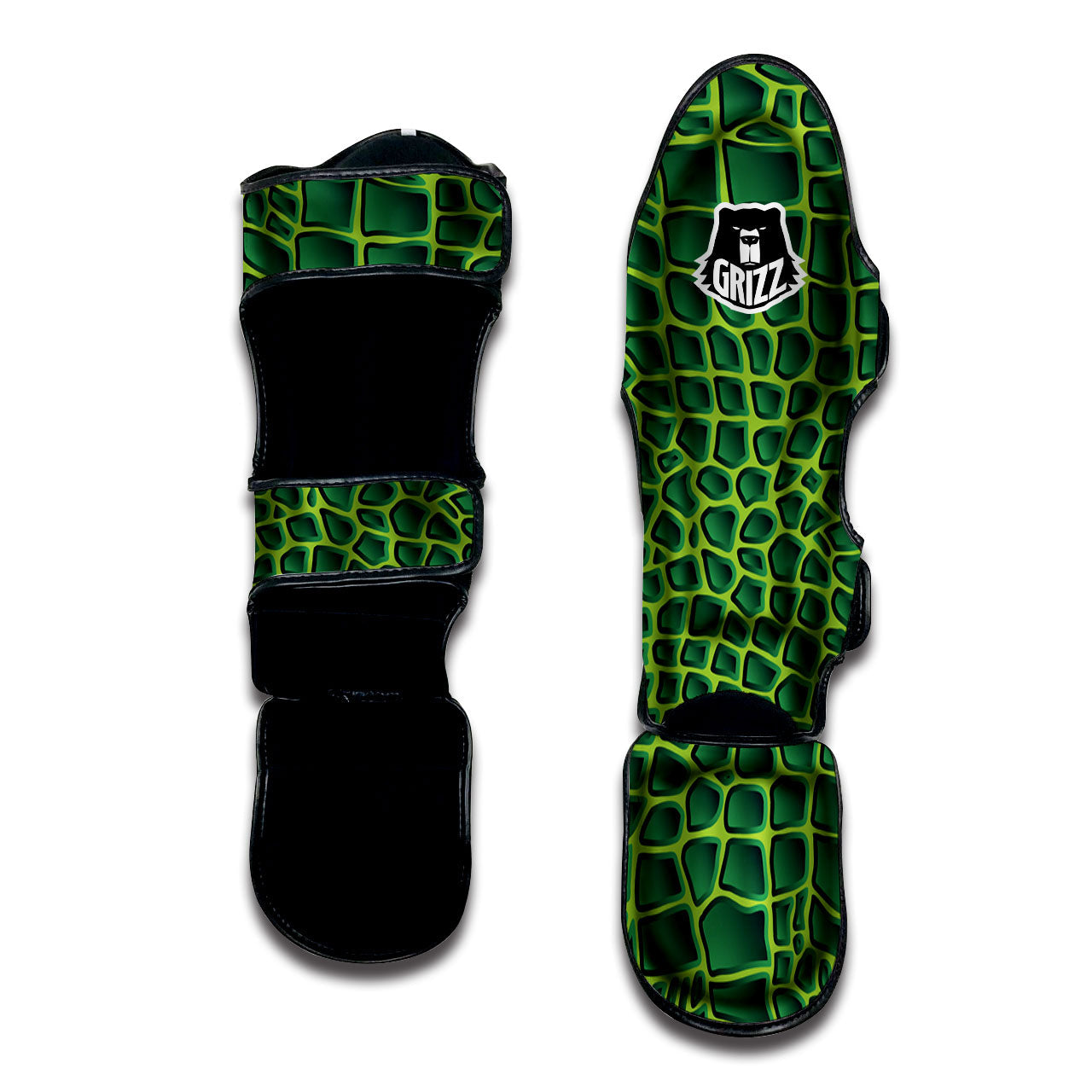 Snakeskin Green Print Muay Thai Shin Guards-grizzshop