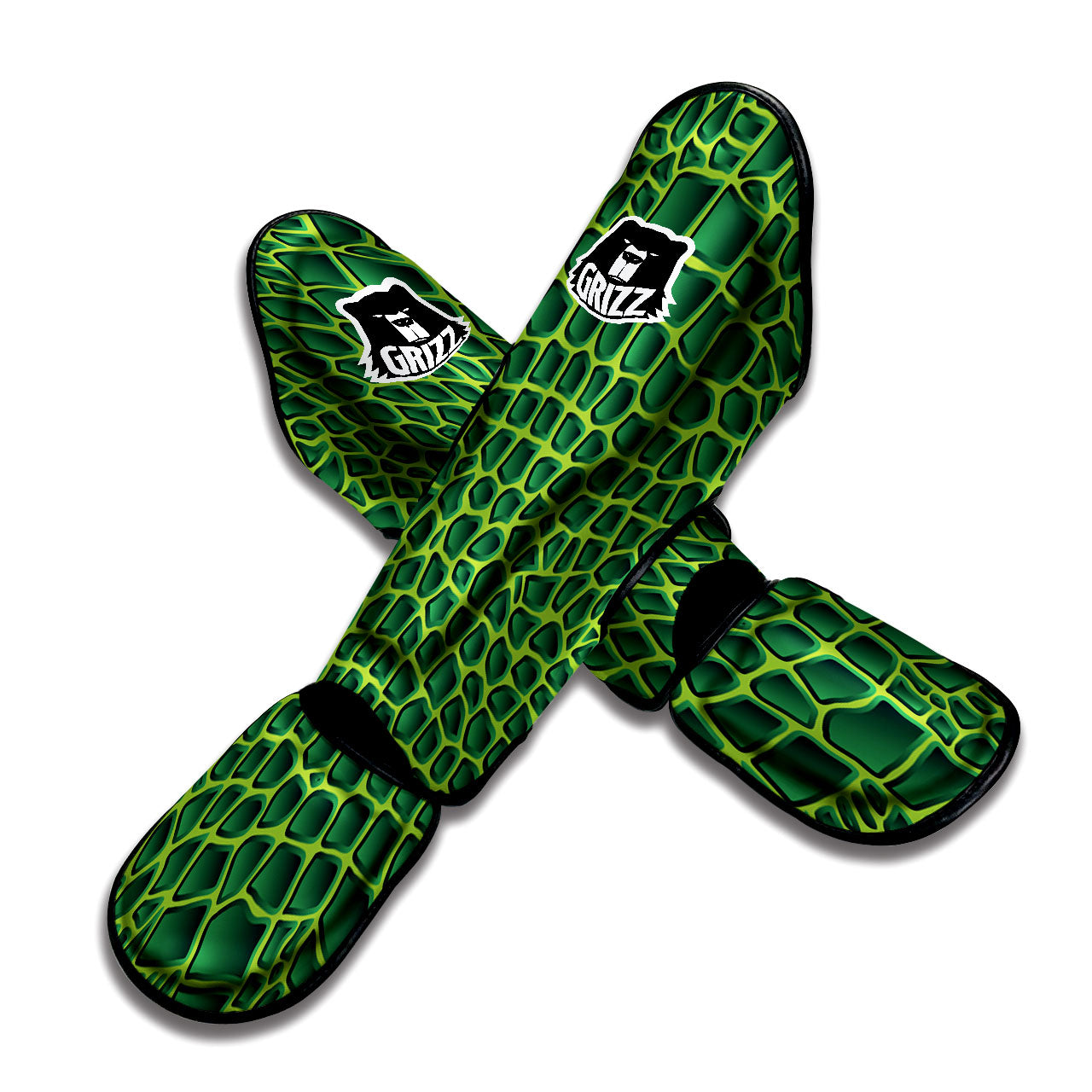 Snakeskin Green Print Muay Thai Shin Guards-grizzshop