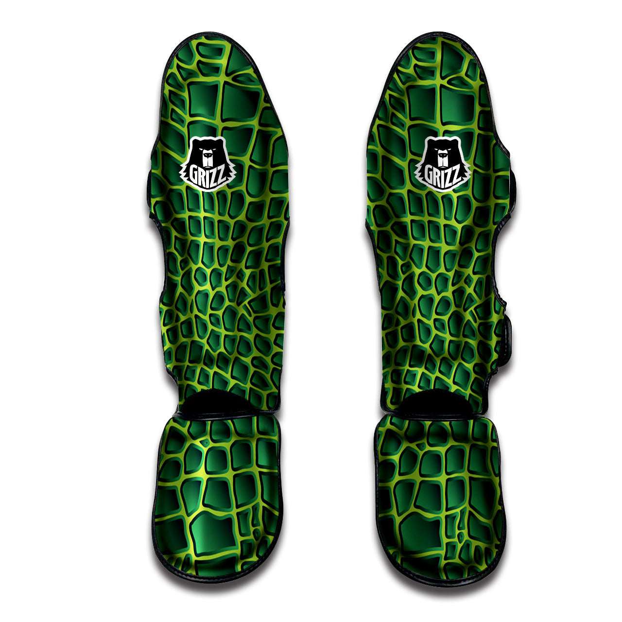 Snakeskin Green Print Muay Thai Shin Guards-grizzshop