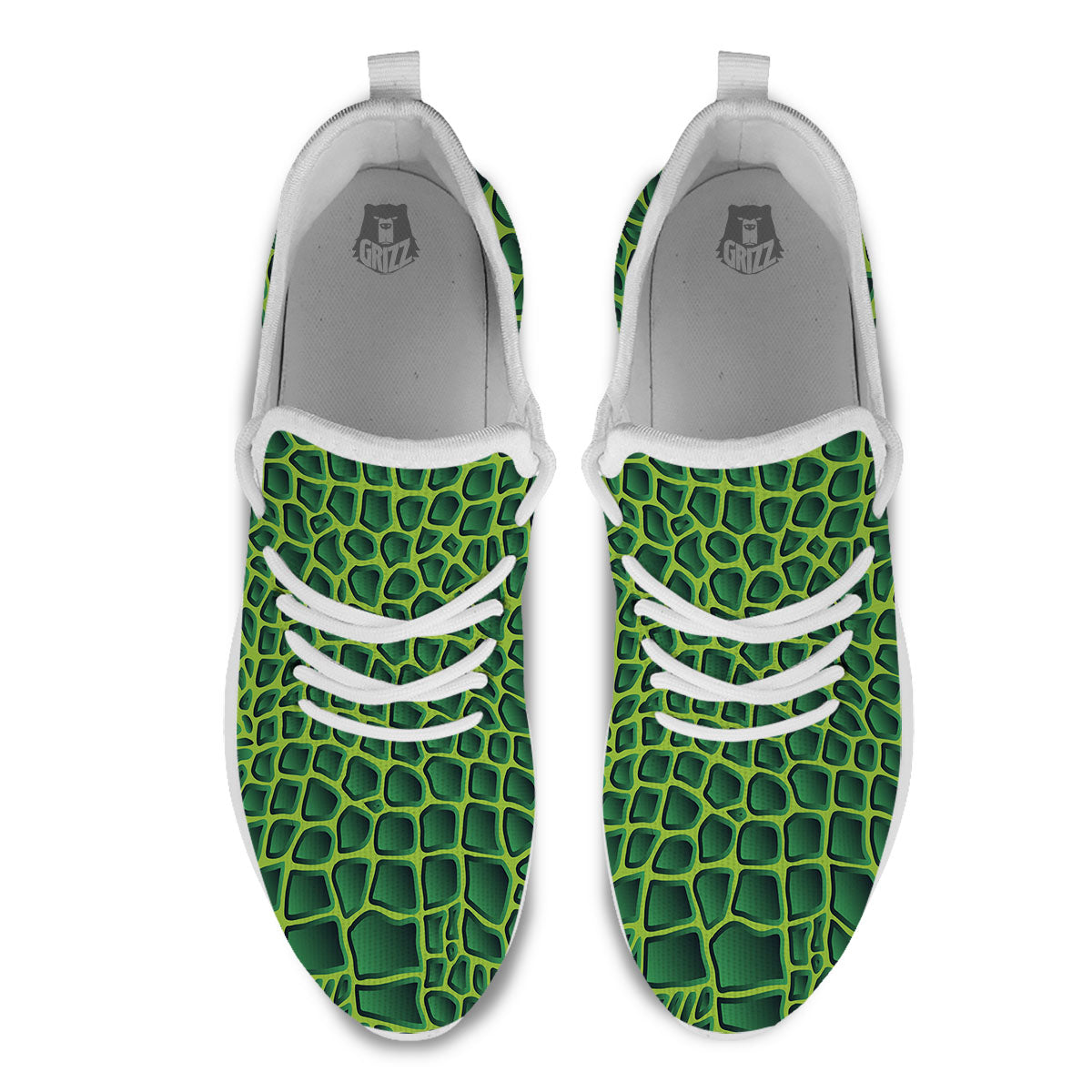 Snakeskin Green Print White Athletic Shoes-grizzshop