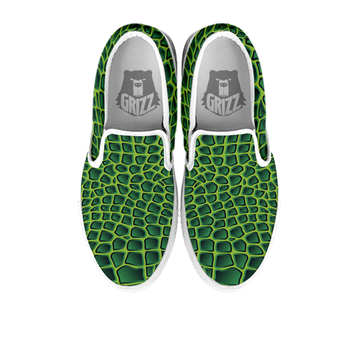 Snakeskin Green Print White Slip On Shoes-grizzshop