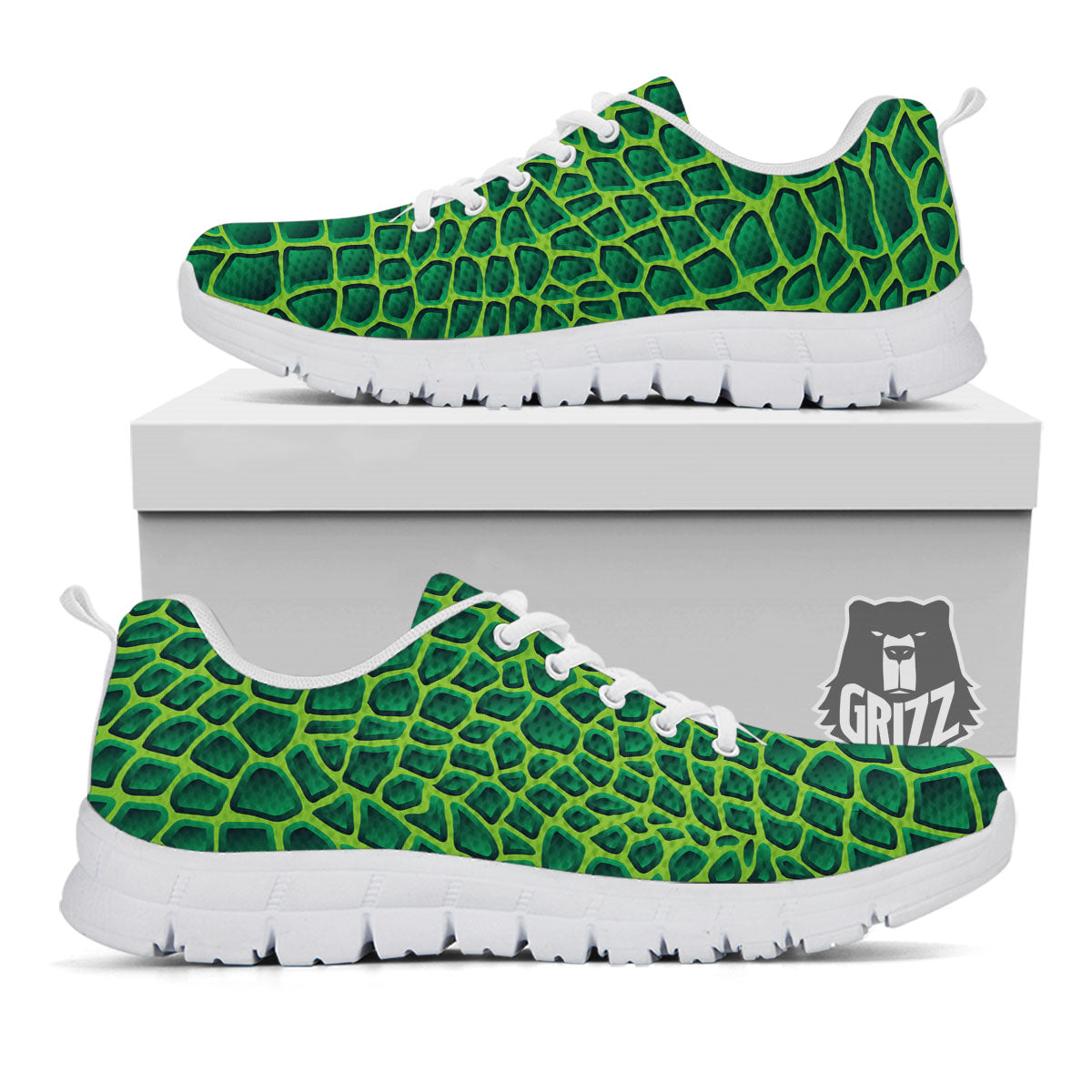 Snakeskin Green Print White Sneaker-grizzshop