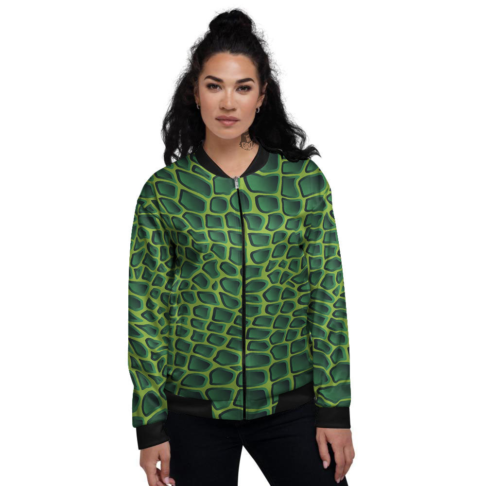 Snakeskin Green Print Women's Bomber Jacket-grizzshop