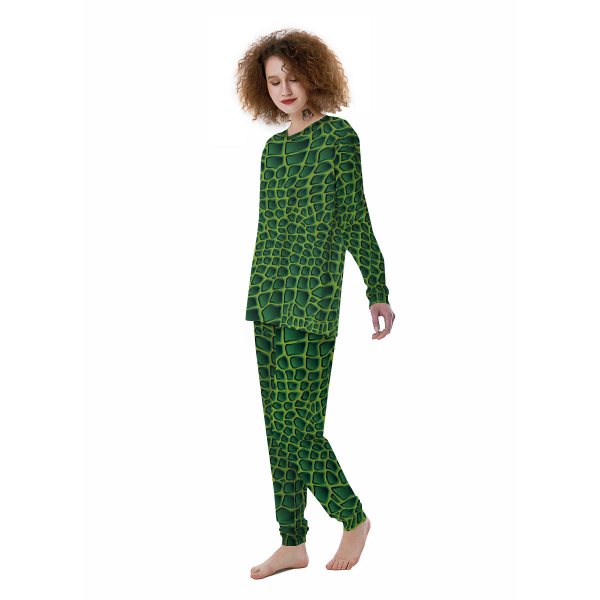 Snakeskin Green Print Women's Pajamas-grizzshop