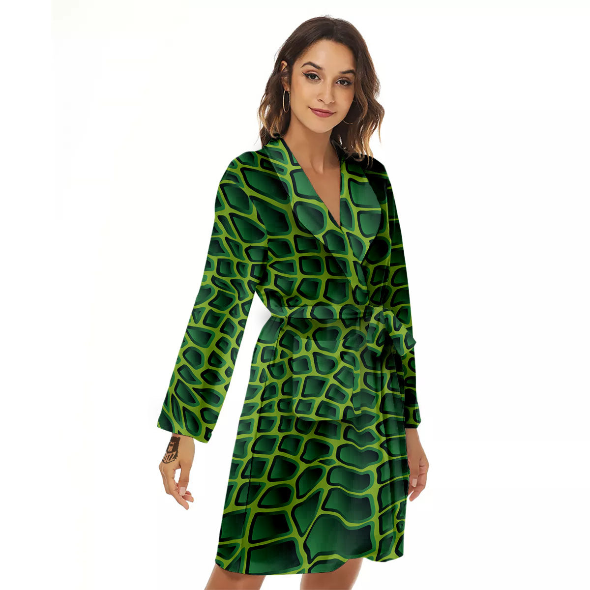 Snakeskin Green Print Women's Robe-grizzshop