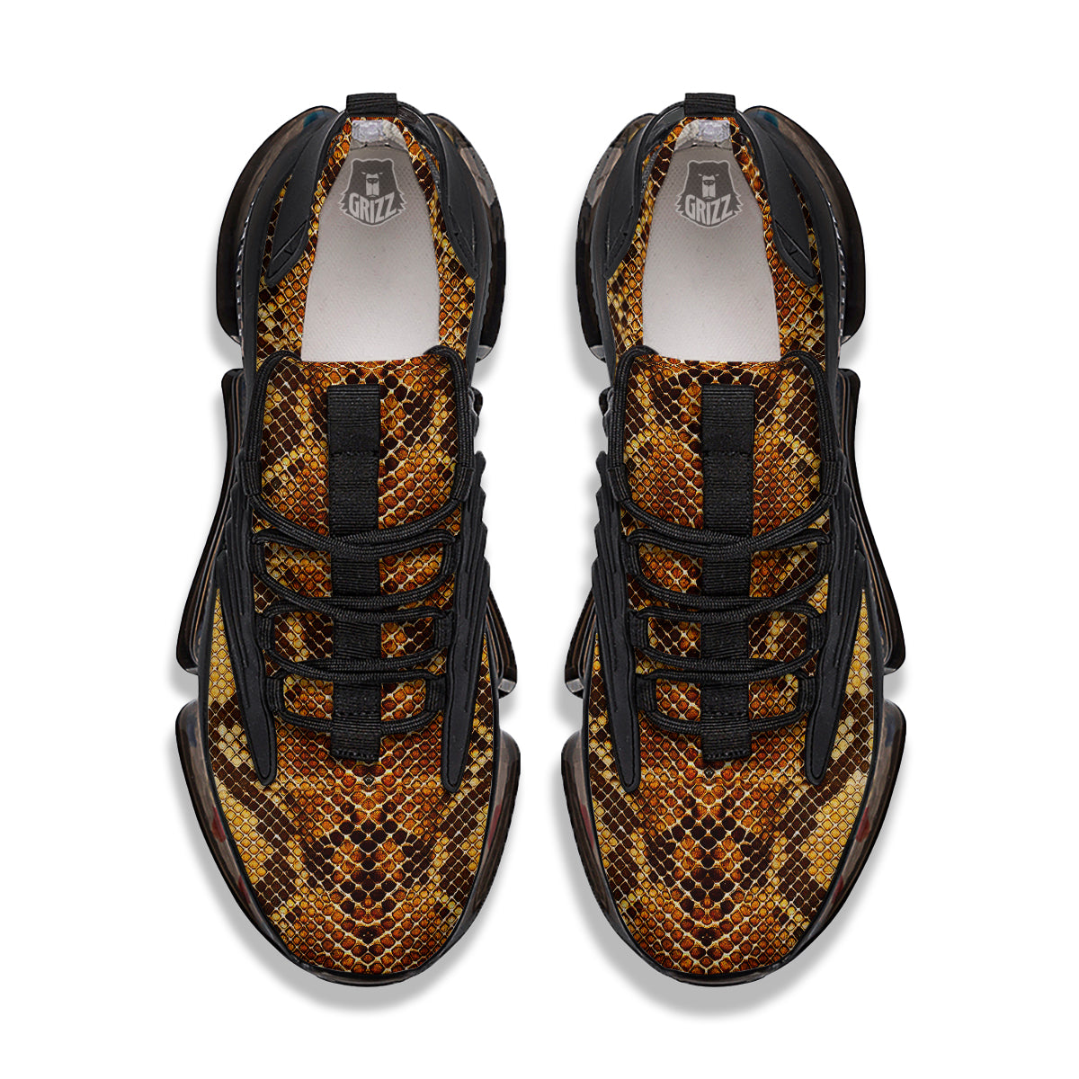 Snakeskin Leathers Print Black Gym Shoes-grizzshop
