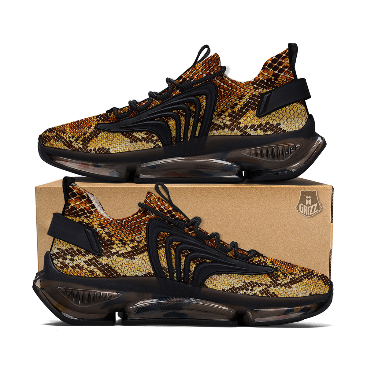 Snakeskin Leathers Print Black Gym Shoes-grizzshop