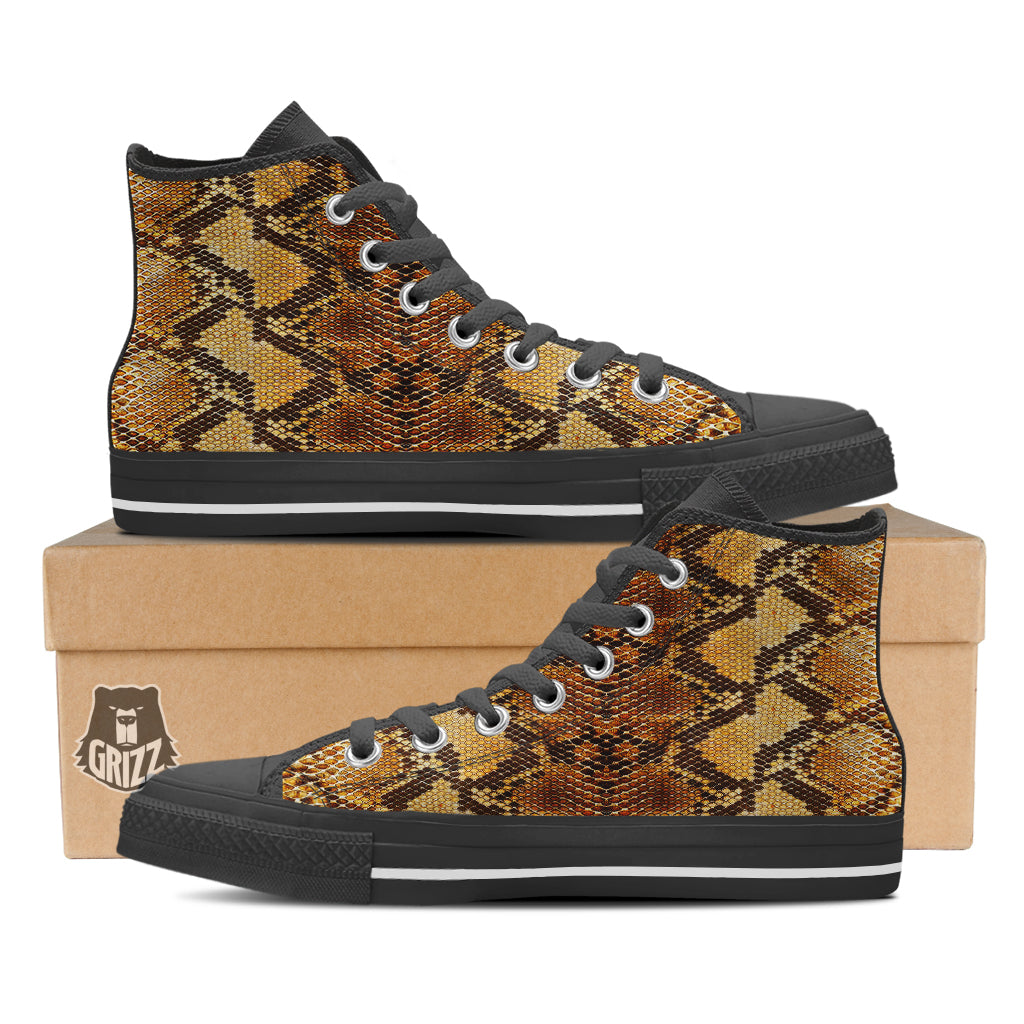 Snakeskin Leathers Print Black High Top Shoes-grizzshop