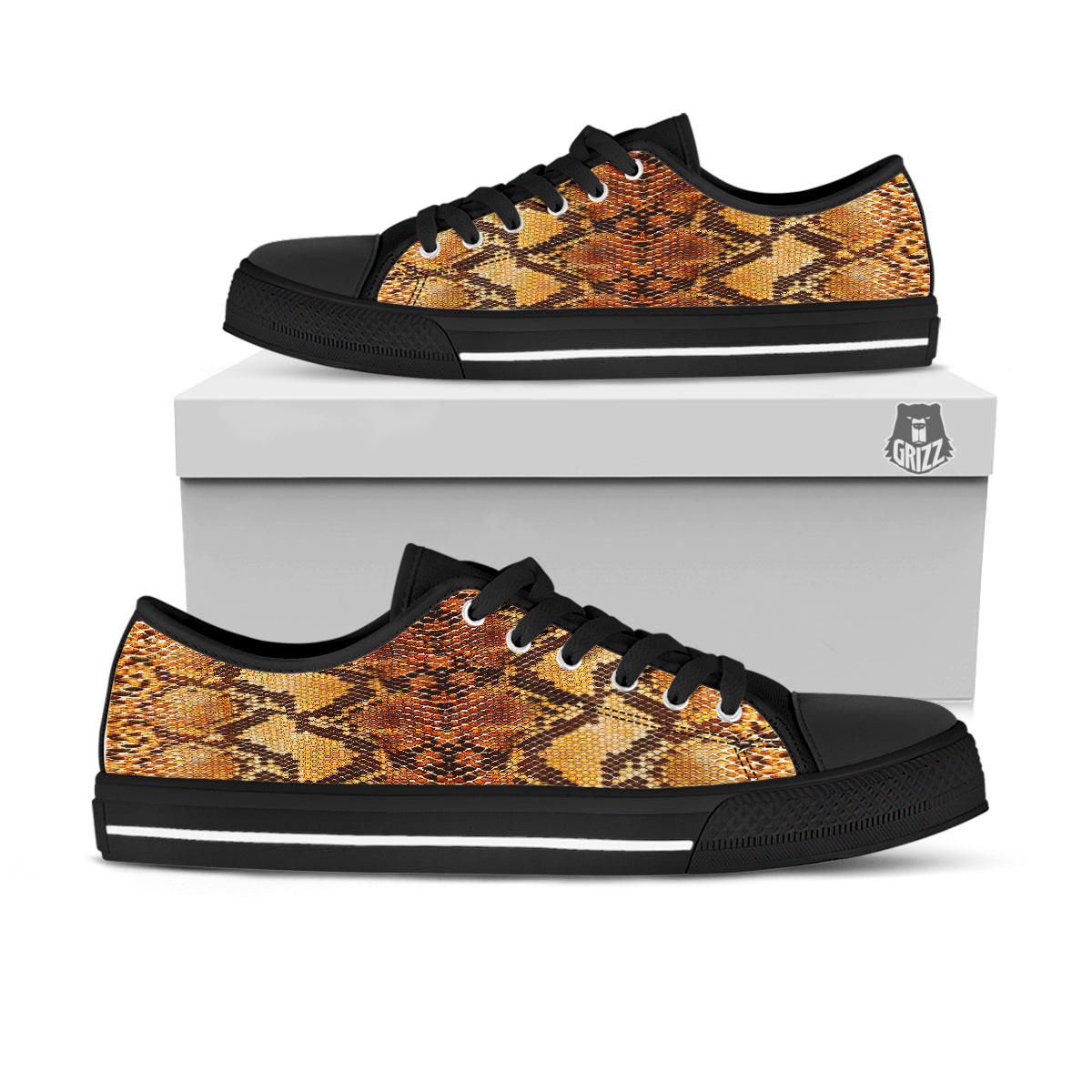 Snakeskin Leathers Print Black Low Top Shoes-grizzshop