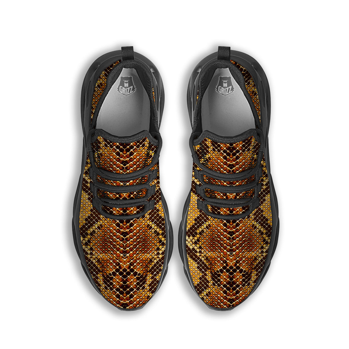 Snakeskin Leathers Print Black Running Shoes-grizzshop